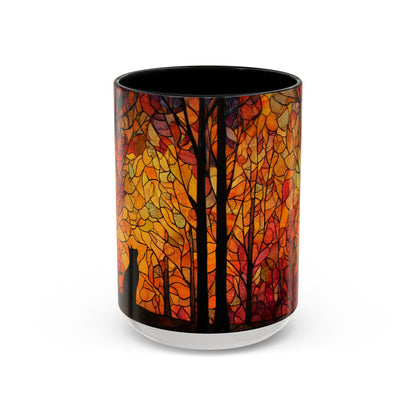 Autumn and Black Cat Stained Glass Effect Mug