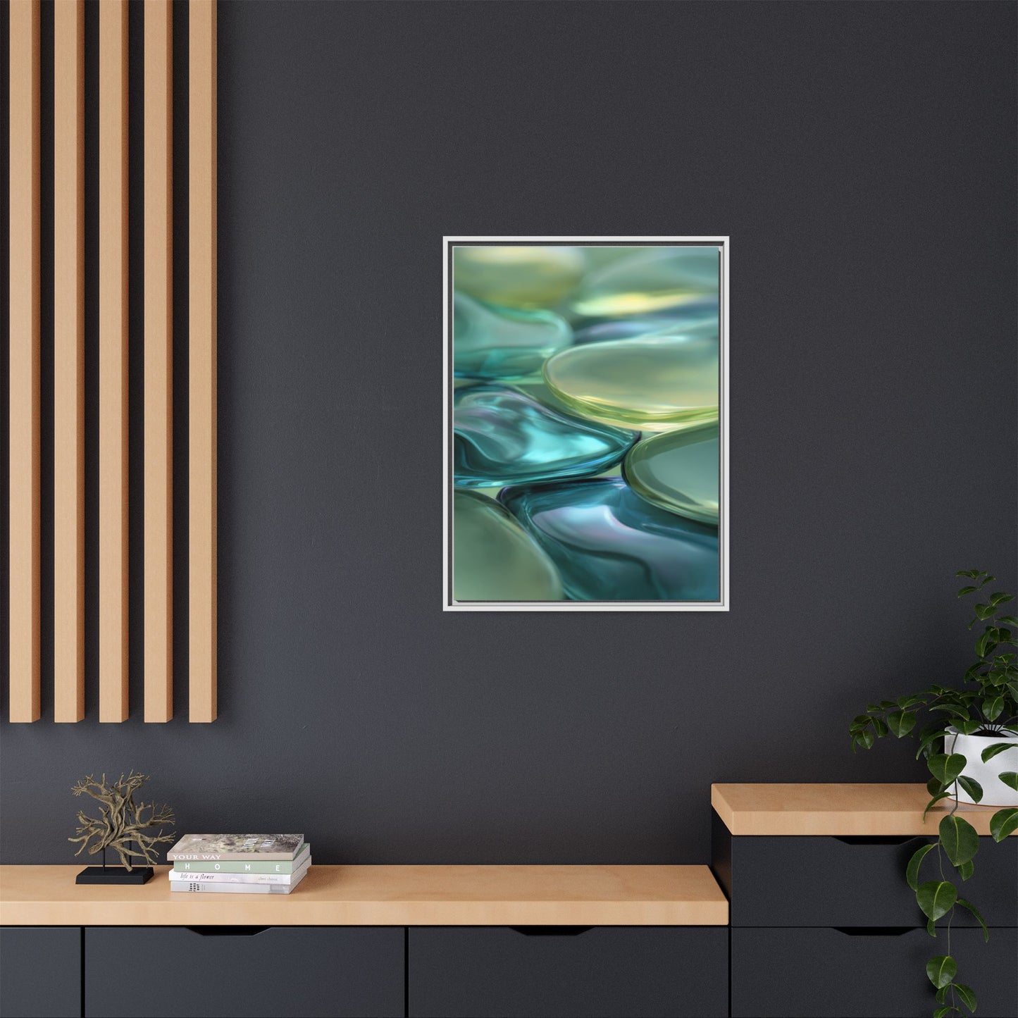 Abstract Green Stones Framed Canvas Wall Art