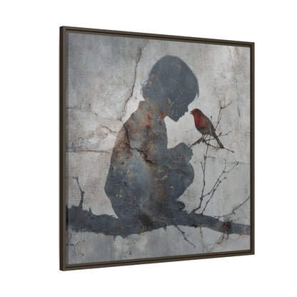 Child Silhouette Square Framed Canvas Wall Art
