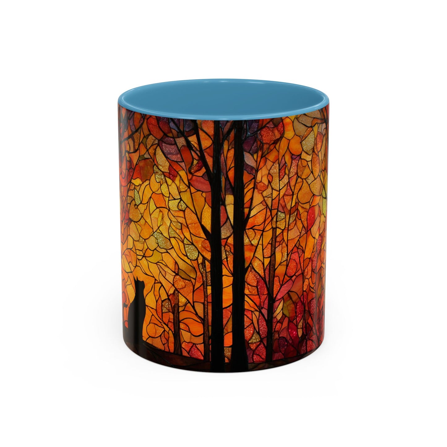 Autumn and Black Cat Stained Glass Effect Mug