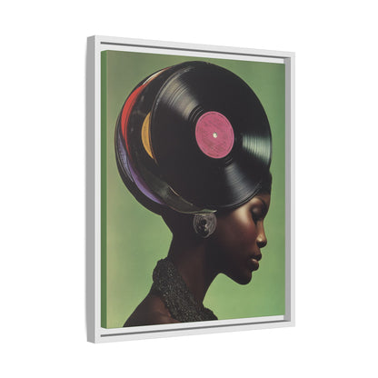 Vinyl Records Black Woman Framed Canvas Wall Art