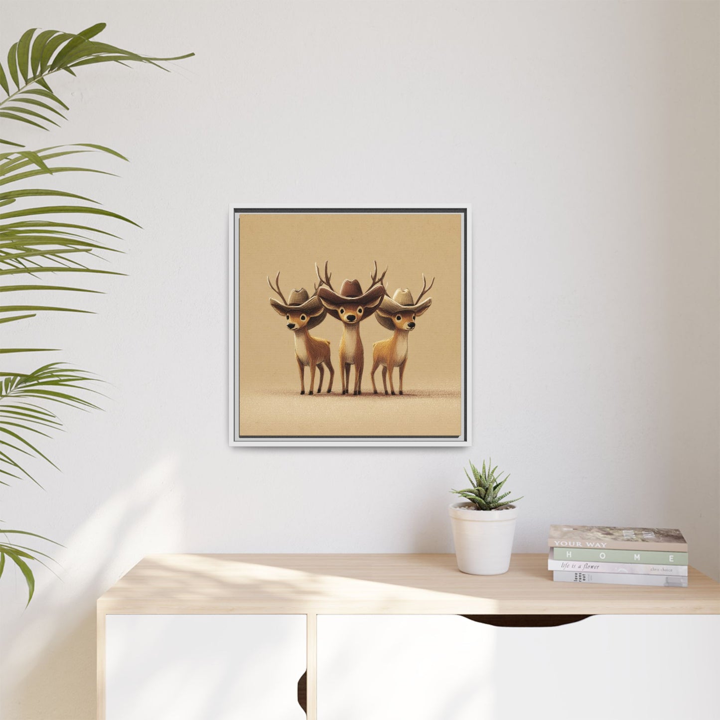 Cowboy Reindeers Christmas Framed Canvas Wall Art