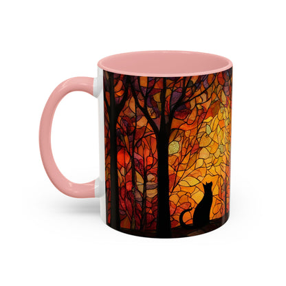 Autumn and Black Cat Stained Glass Effect Mug