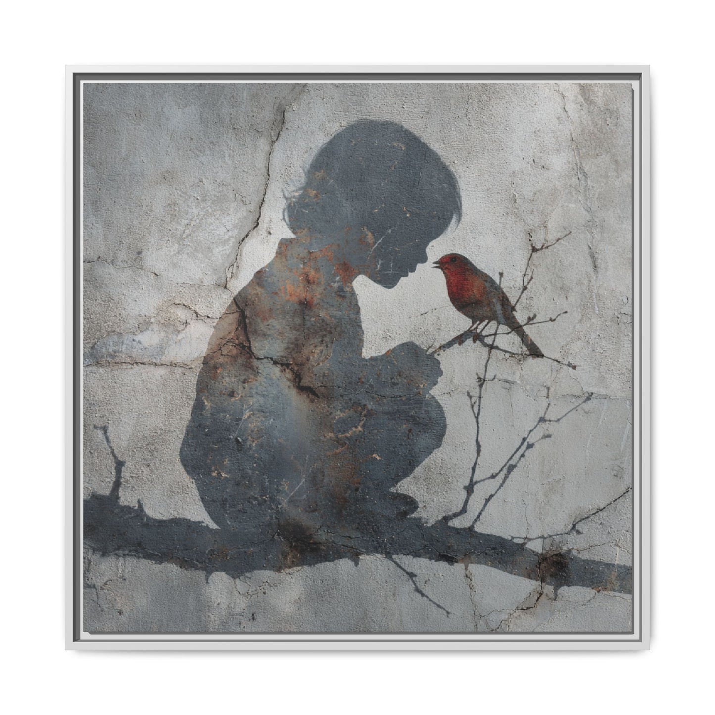 Child Silhouette Square Framed Canvas Wall Art