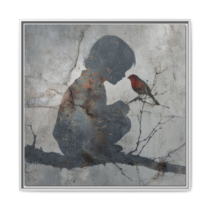 Child Silhouette Square Framed Canvas Wall Art