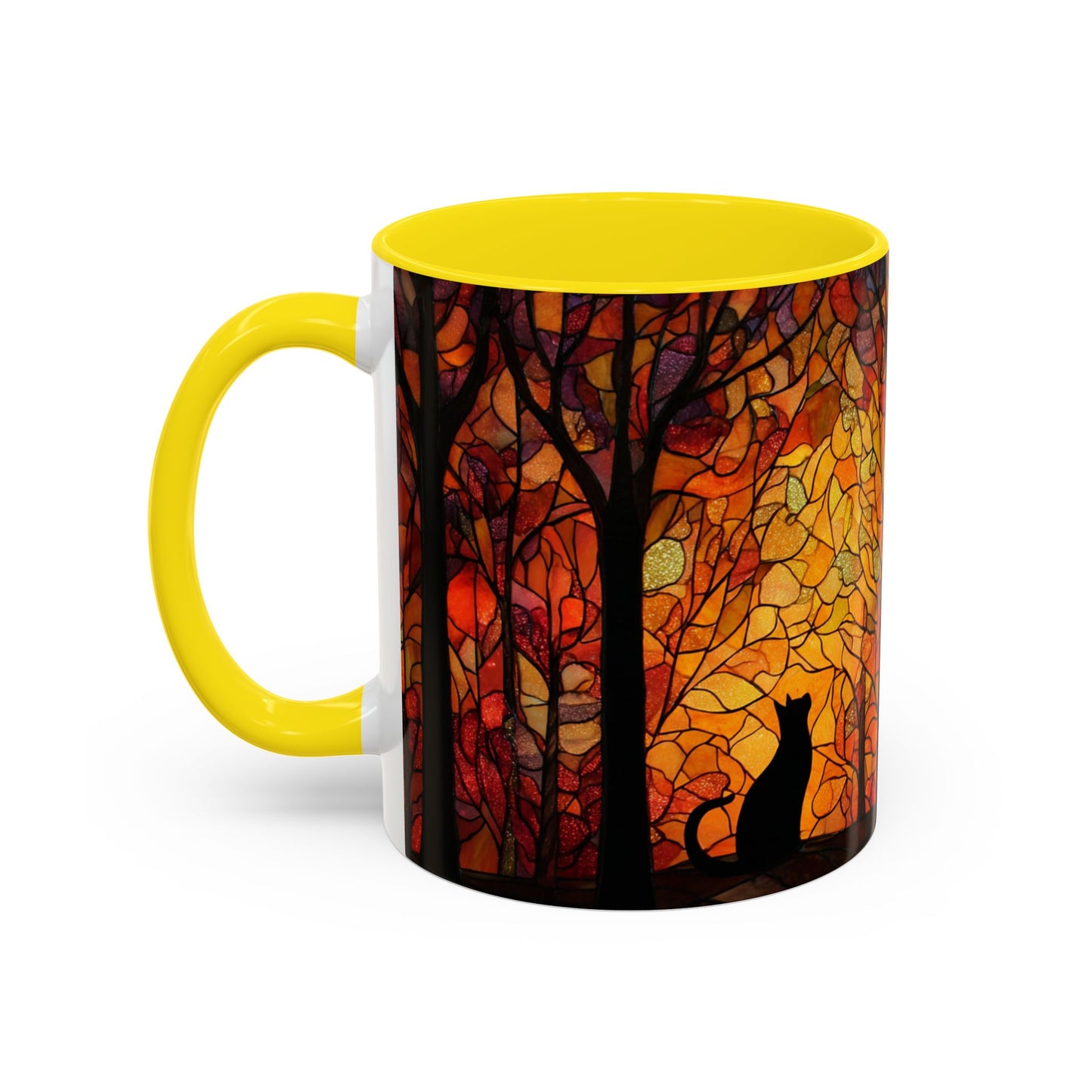 Autumn and Black Cat Stained Glass Effect Mug