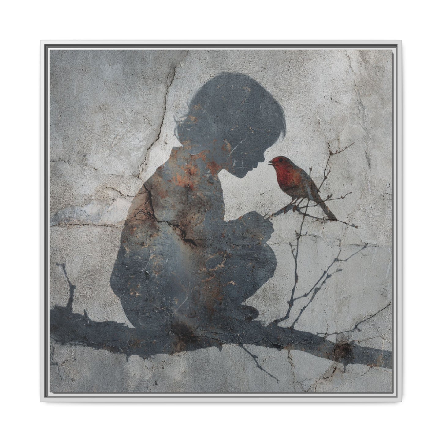 Child Silhouette Square Framed Canvas Wall Art
