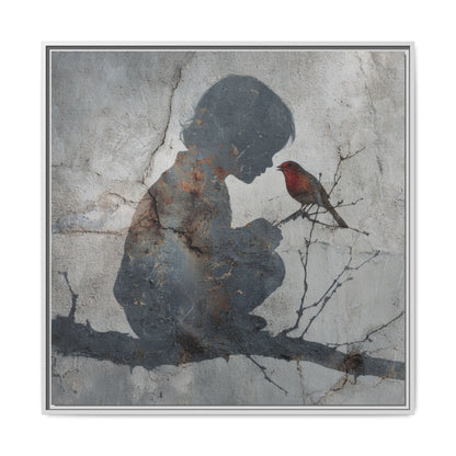 Child Silhouette Square Framed Canvas Wall Art