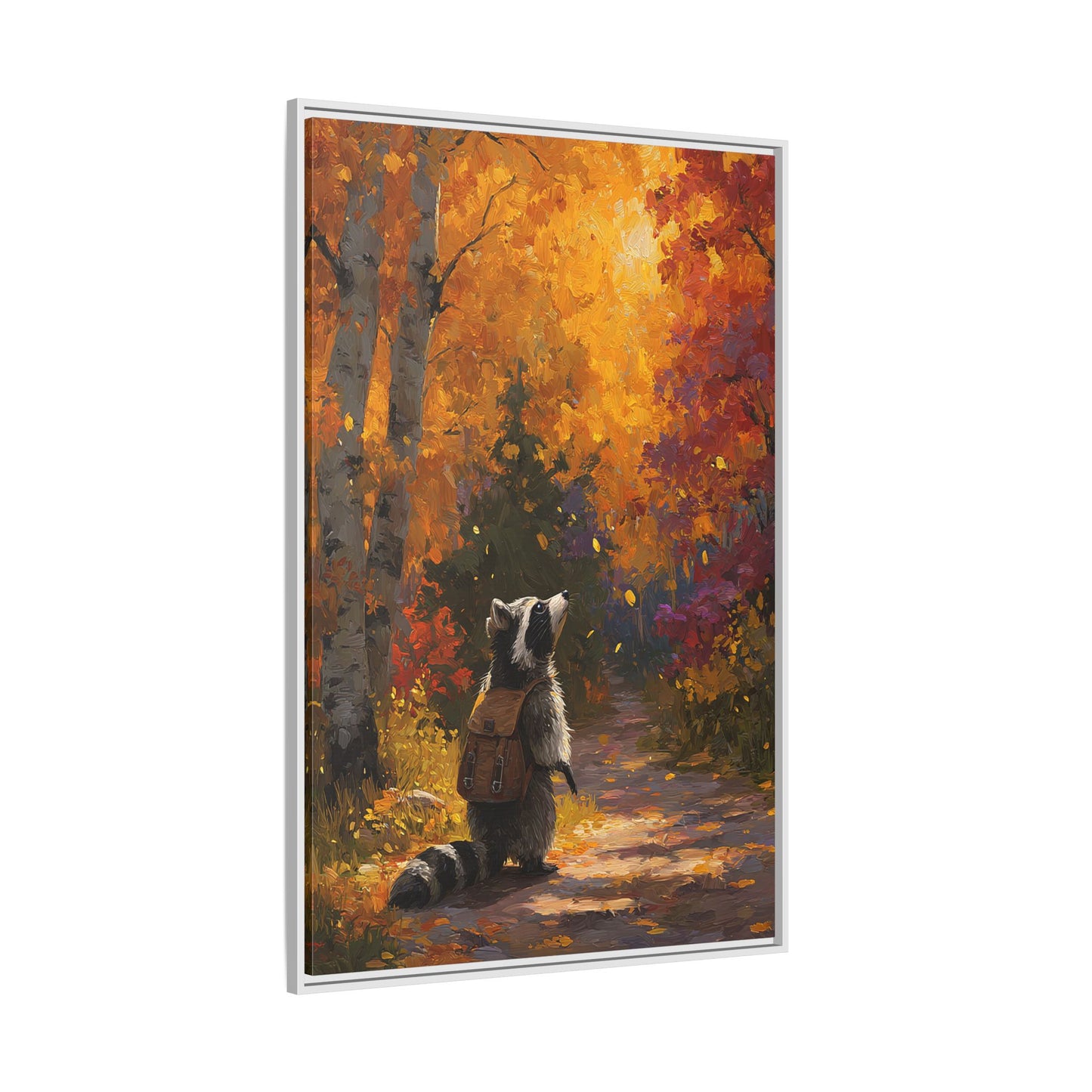 Autumn Raccoon Framed Canvas Wall Art