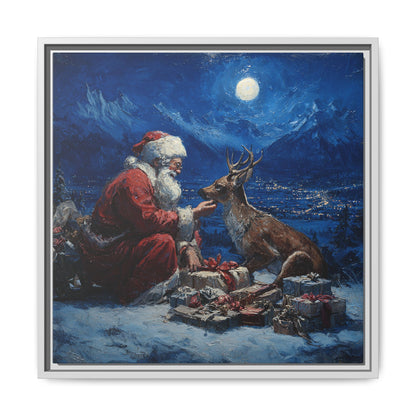 Dramatic Santa Claus Reindeer Christmas Framed Canvas Wall Art