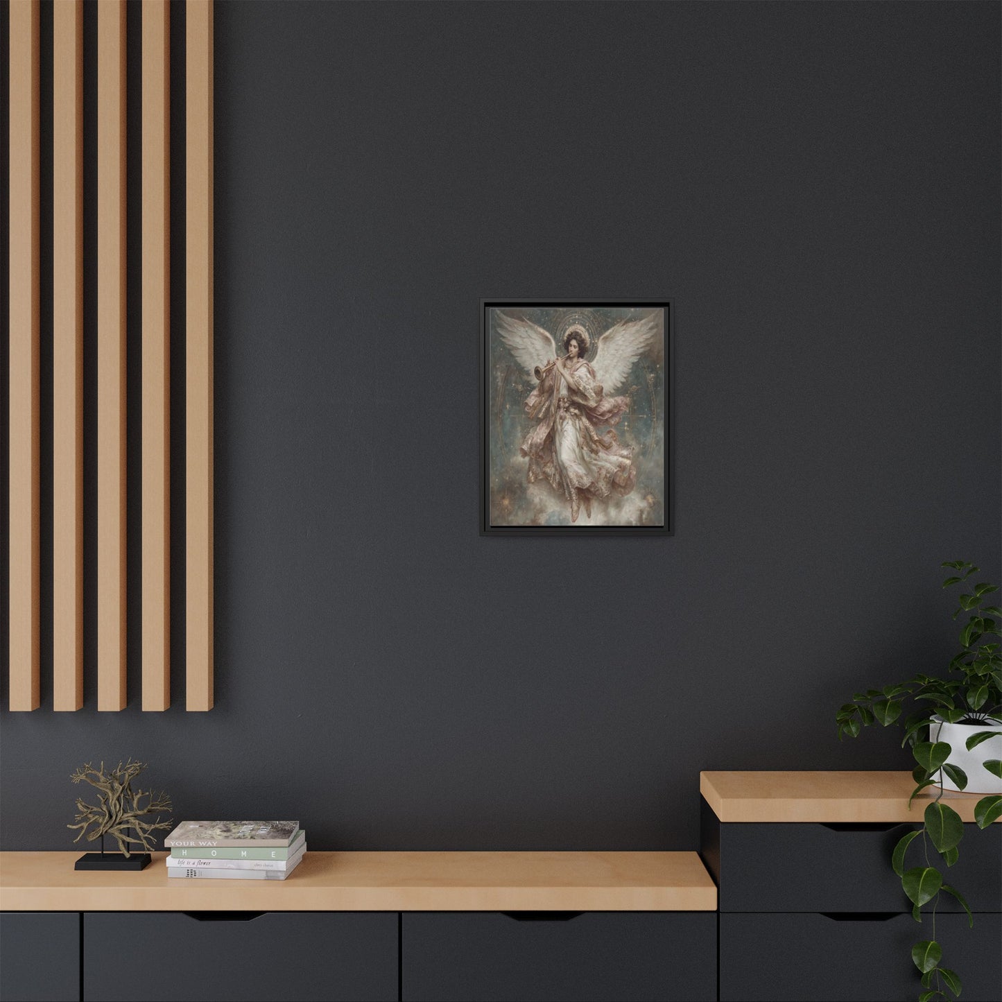 Archangel Playing Trumpet Framed Canvas Wall Art