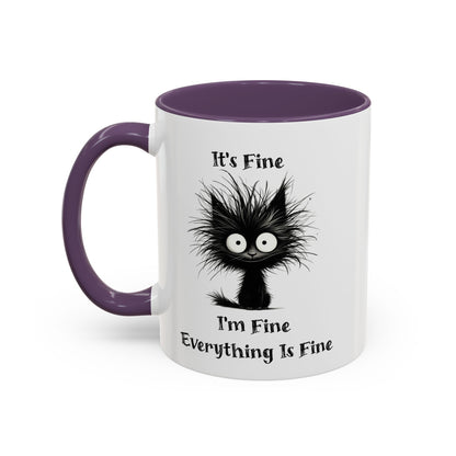 "It's Fine I'm Fine Everything Is Fine" Black Cat Mug