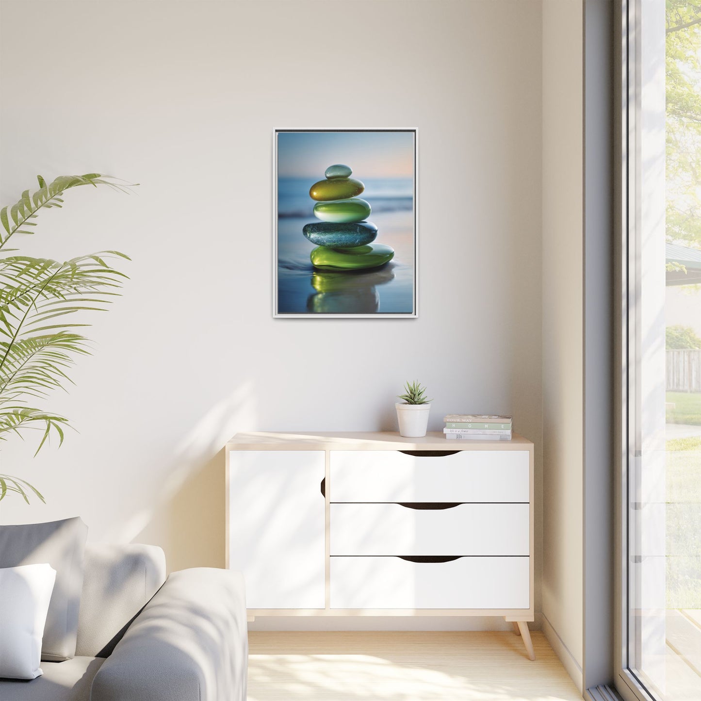 Calming Green Stones Framed Canvas Wall Art