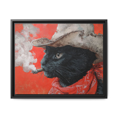 Western Smoking Cat Framed Canvas Wall Art