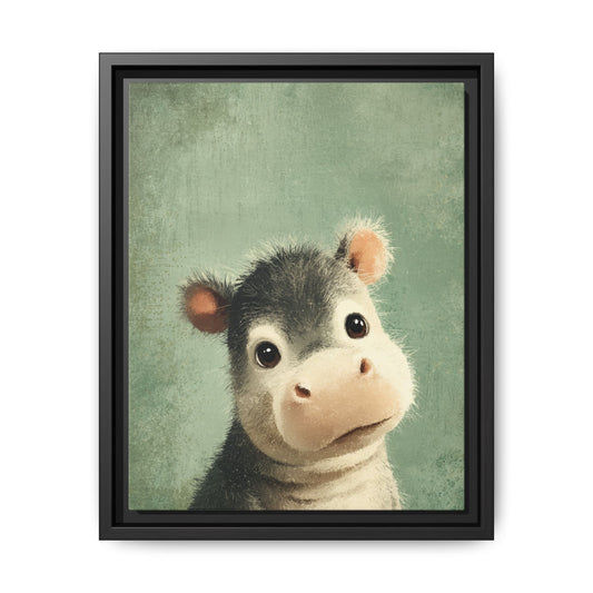 Baby Hippopotamus Nursery Framed Canvas Wall Art