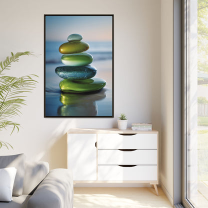 Calming Green Stones Framed Canvas Wall Art