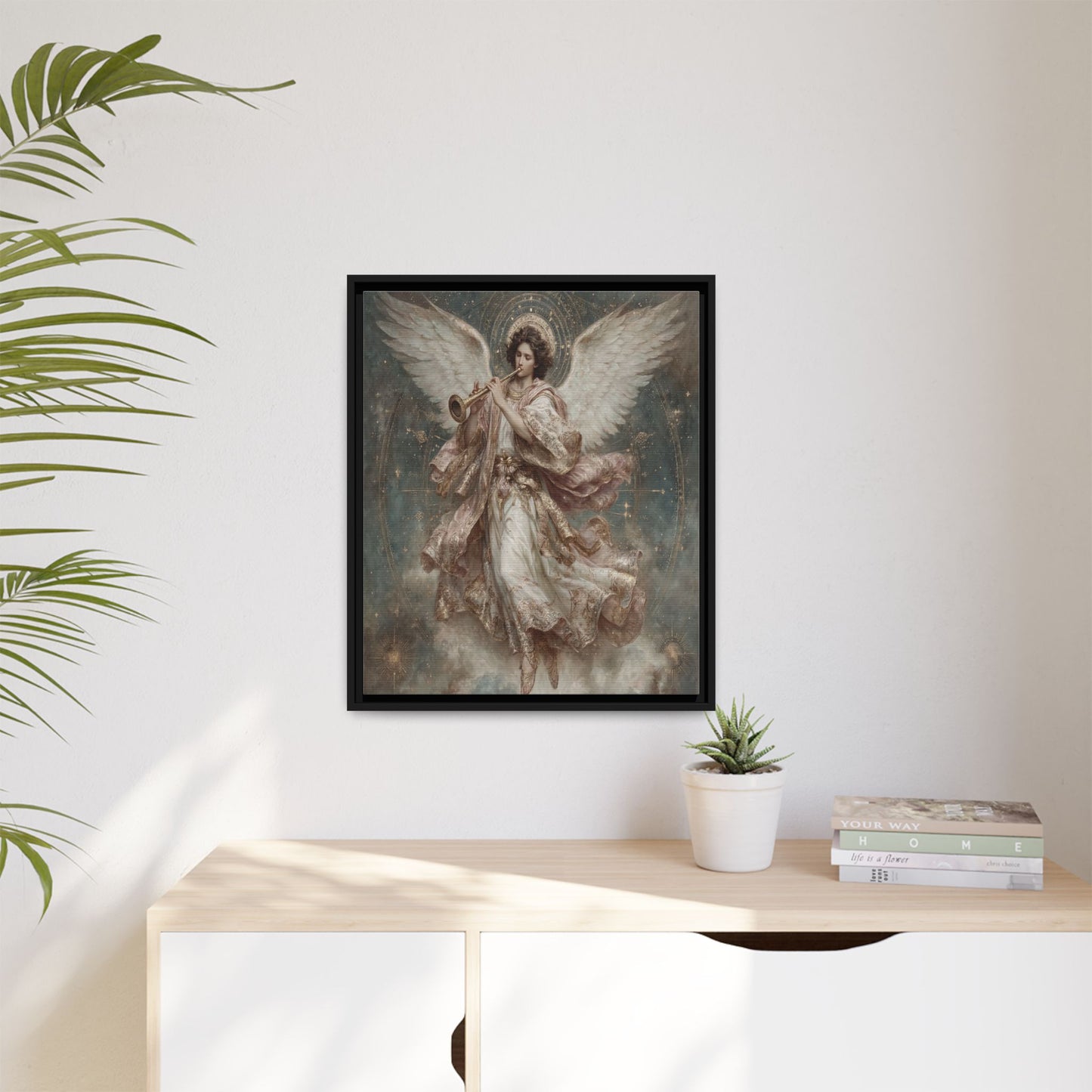 Archangel Playing Trumpet Framed Canvas Wall Art