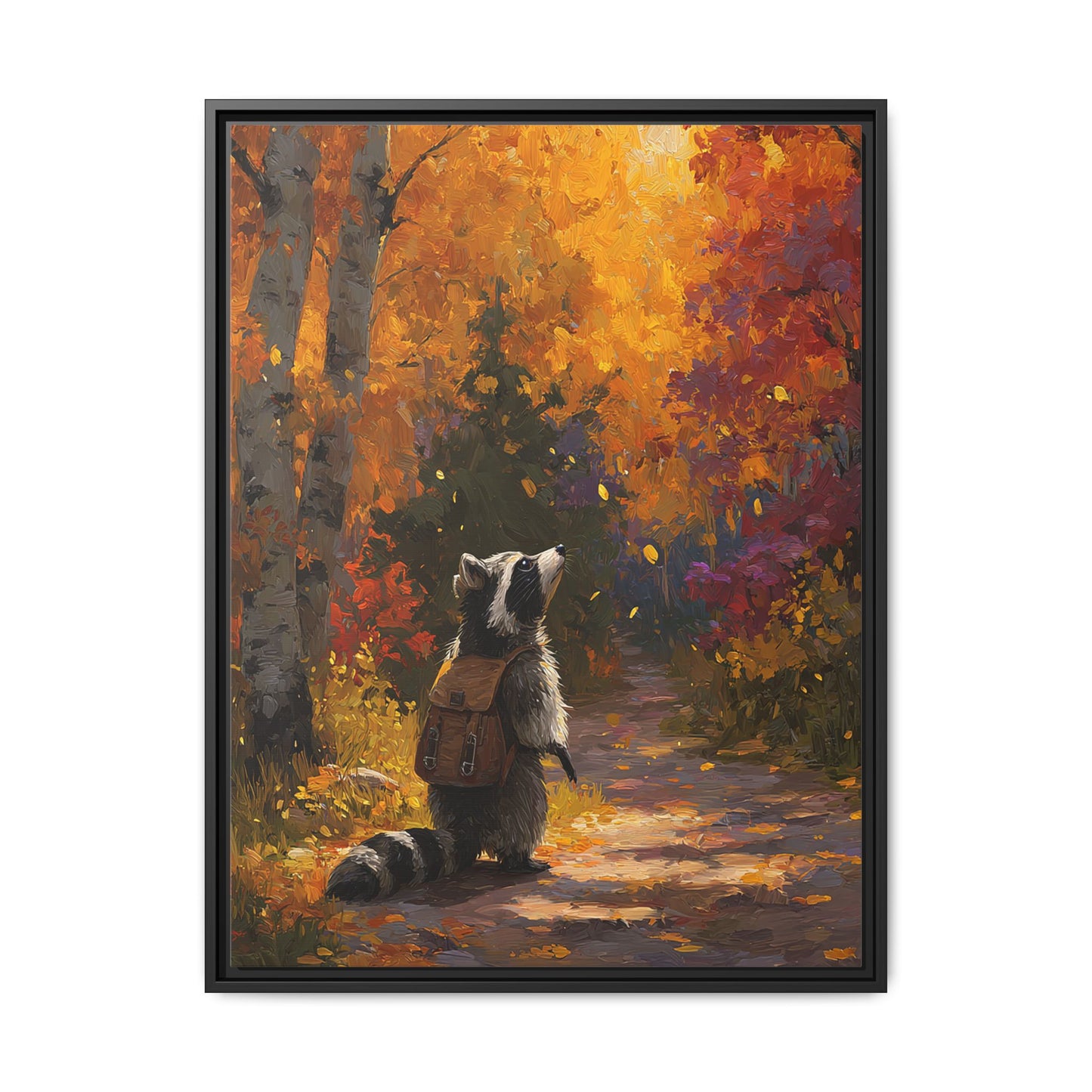 Autumn Raccoon Framed Canvas Wall Art