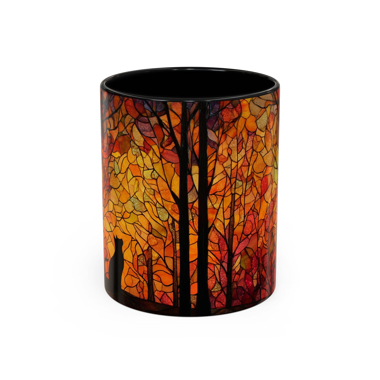 Autumn and Black Cat Stained Glass Effect Mug