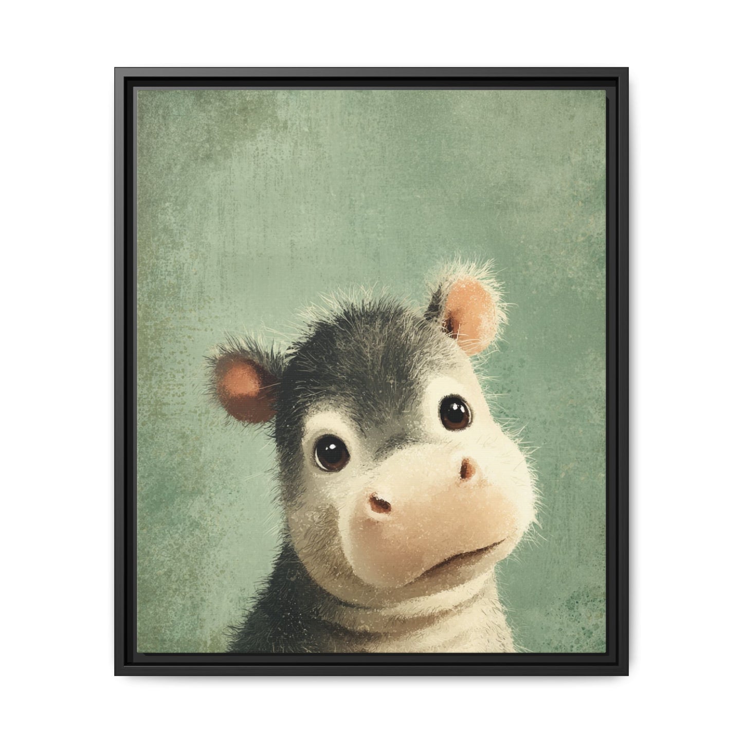 Baby Hippopotamus Nursery Framed Canvas Wall Art