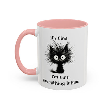 "It's Fine I'm Fine Everything Is Fine" Black Cat Mug