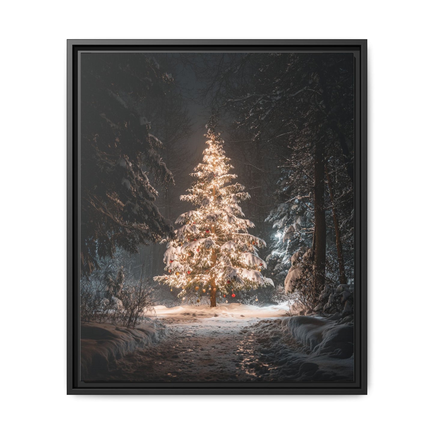 Bright Christmas Tree Framed Canvas Wall Art