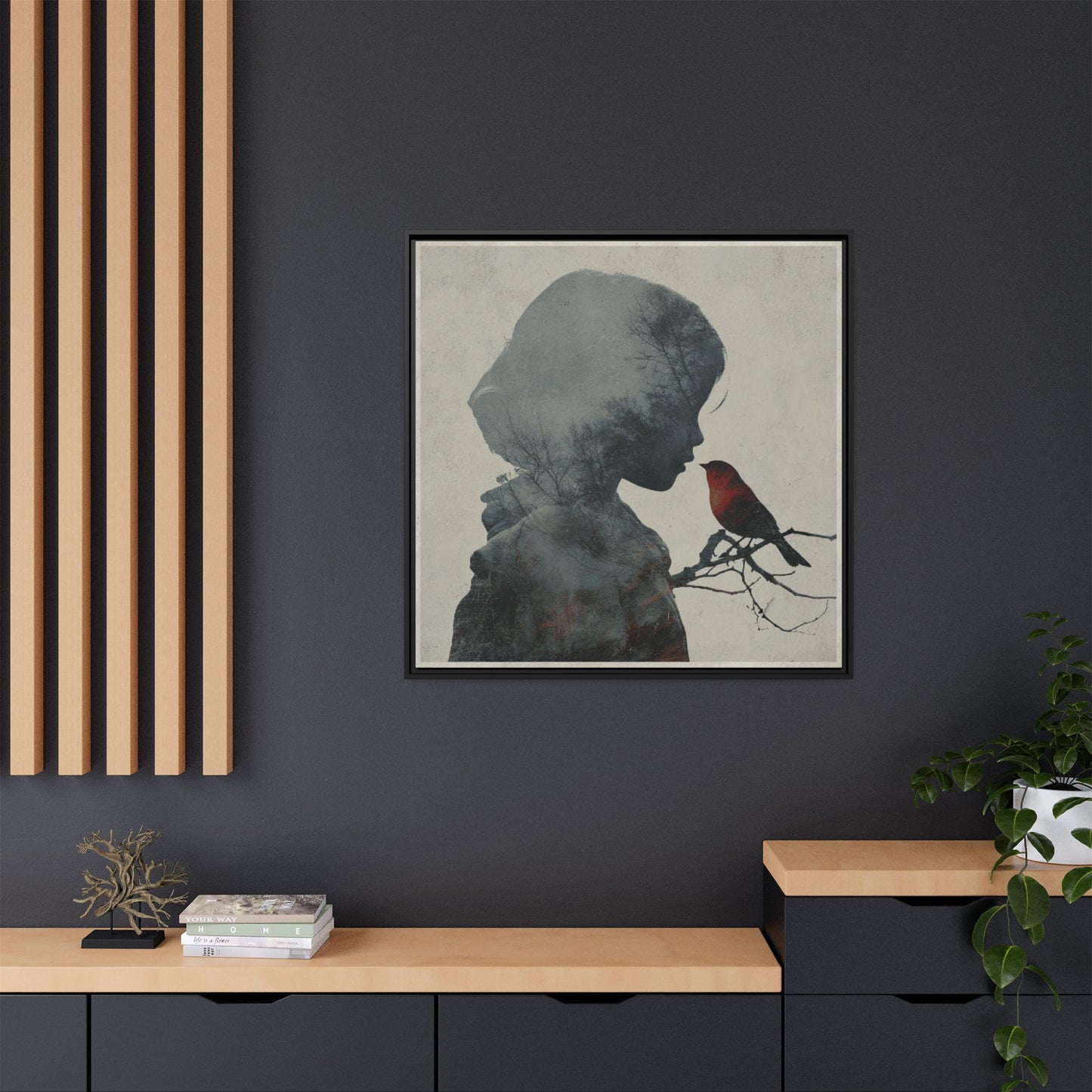 Child Silhouette Square Framed Canvas Wall Art