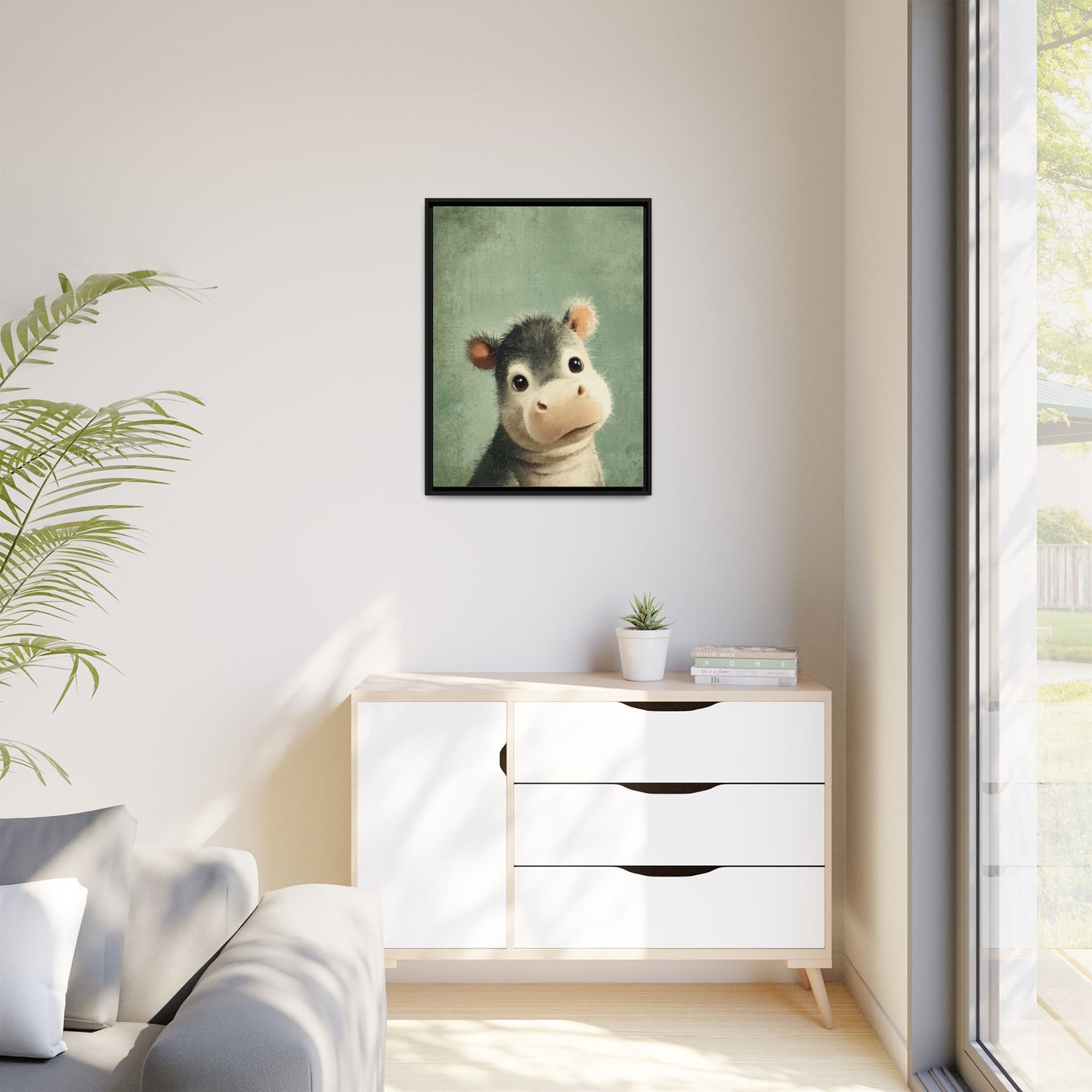 Baby Hippopotamus Nursery Framed Canvas Wall Art