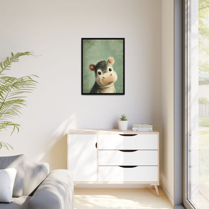 Baby Hippopotamus Nursery Framed Canvas Wall Art