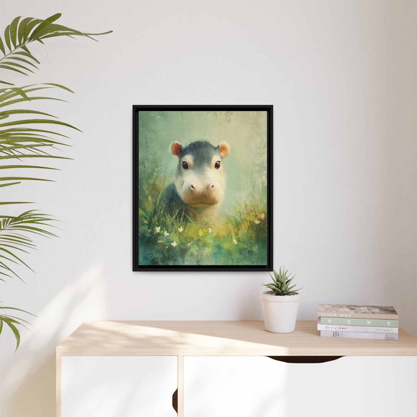 Baby Hippopotamus Nursery Framed Canvas Wall Art