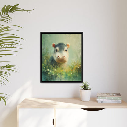 Baby Hippopotamus Nursery Framed Canvas Wall Art