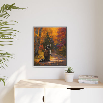 Autumn Raccoon Framed Canvas Wall Art