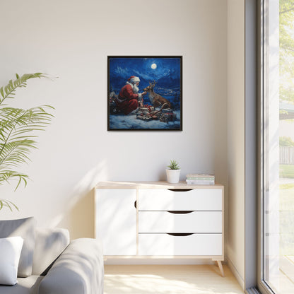 Dramatic Santa Claus Reindeer Christmas Framed Canvas Wall Art