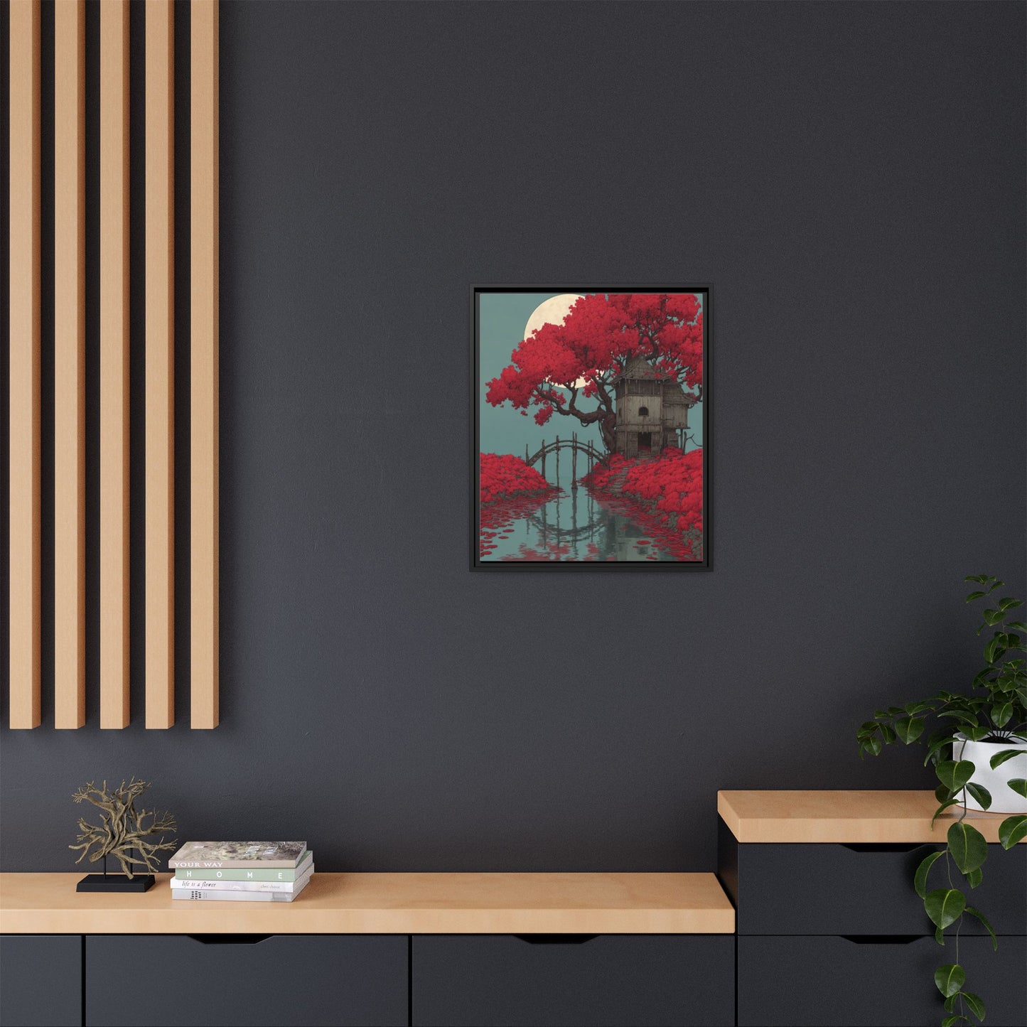 Red Tree Japandi Art Framed Canvas Wall Art