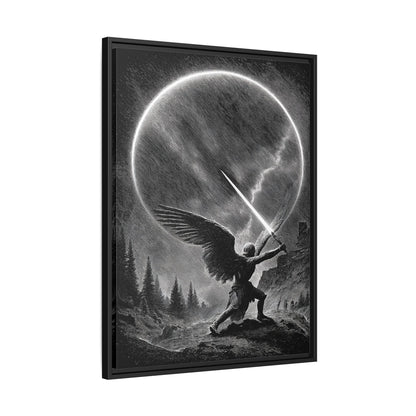 Warrior Angel Black White Framed Canvas Wall Art
