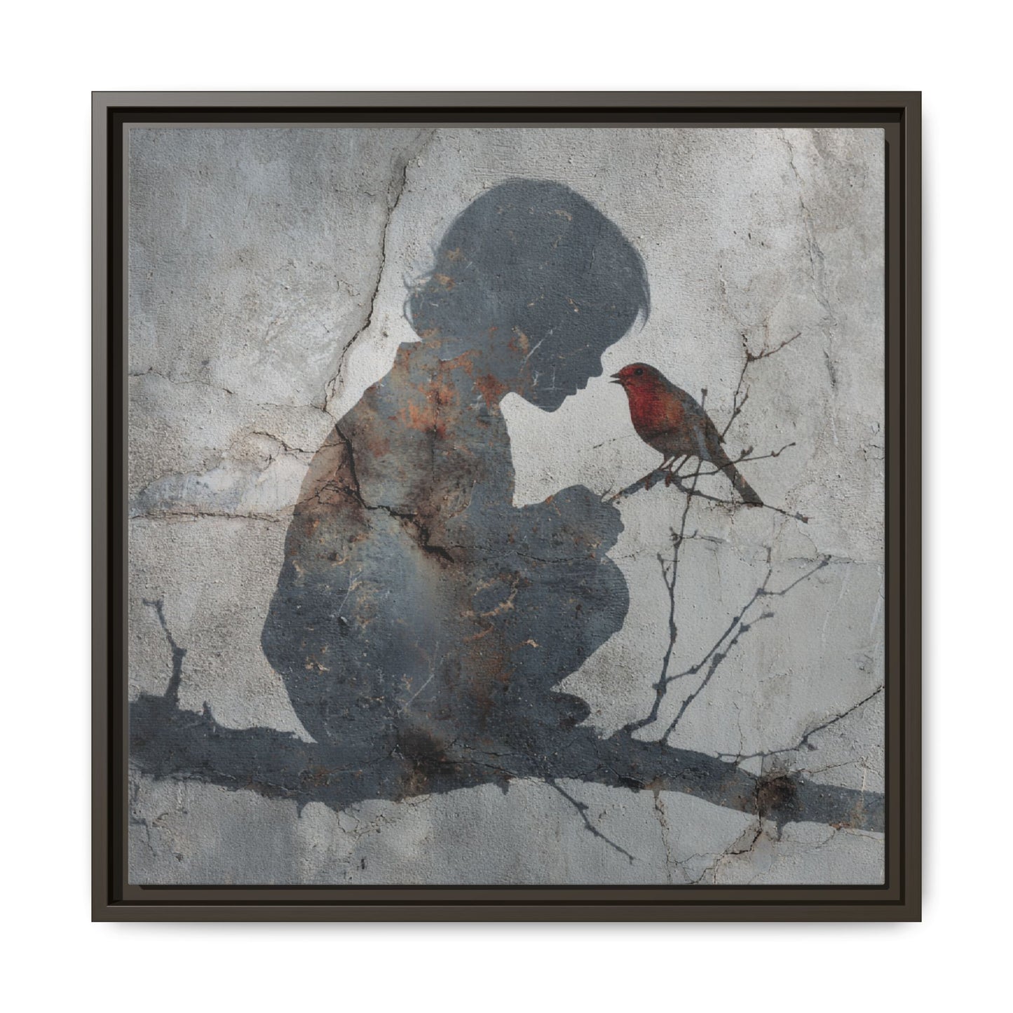 Child Silhouette Square Framed Canvas Wall Art