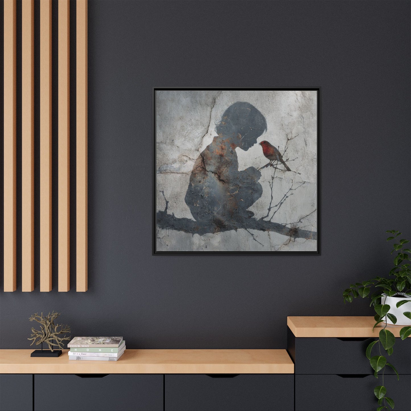 Child Silhouette Square Framed Canvas Wall Art