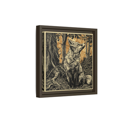 Fox Linoprint Square Framed Canvas Wall Art