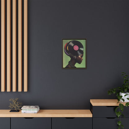 Vinyl Records Black Woman Framed Canvas Wall Art