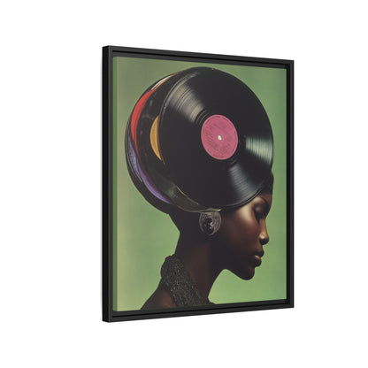 Vinyl Records Black Woman Framed Canvas Wall Art