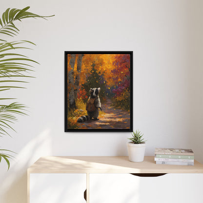 Autumn Raccoon Framed Canvas Wall Art