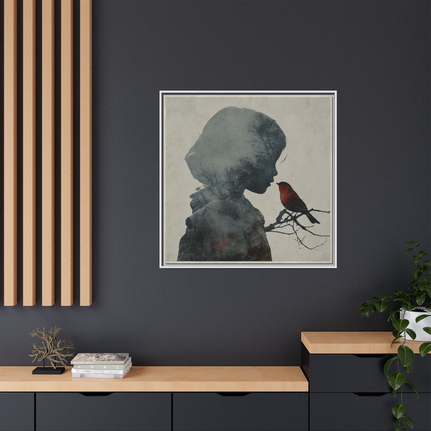 Child Silhouette Square Framed Canvas Wall Art