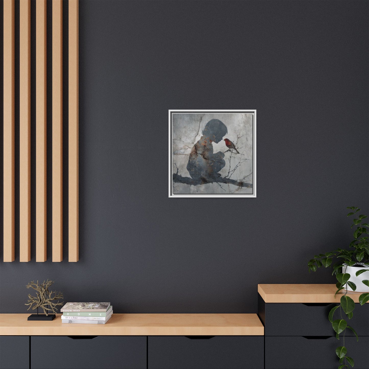 Child Silhouette Square Framed Canvas Wall Art