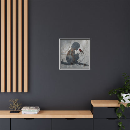 Child Silhouette Square Framed Canvas Wall Art