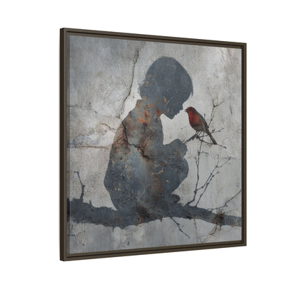 Child Silhouette Square Framed Canvas Wall Art