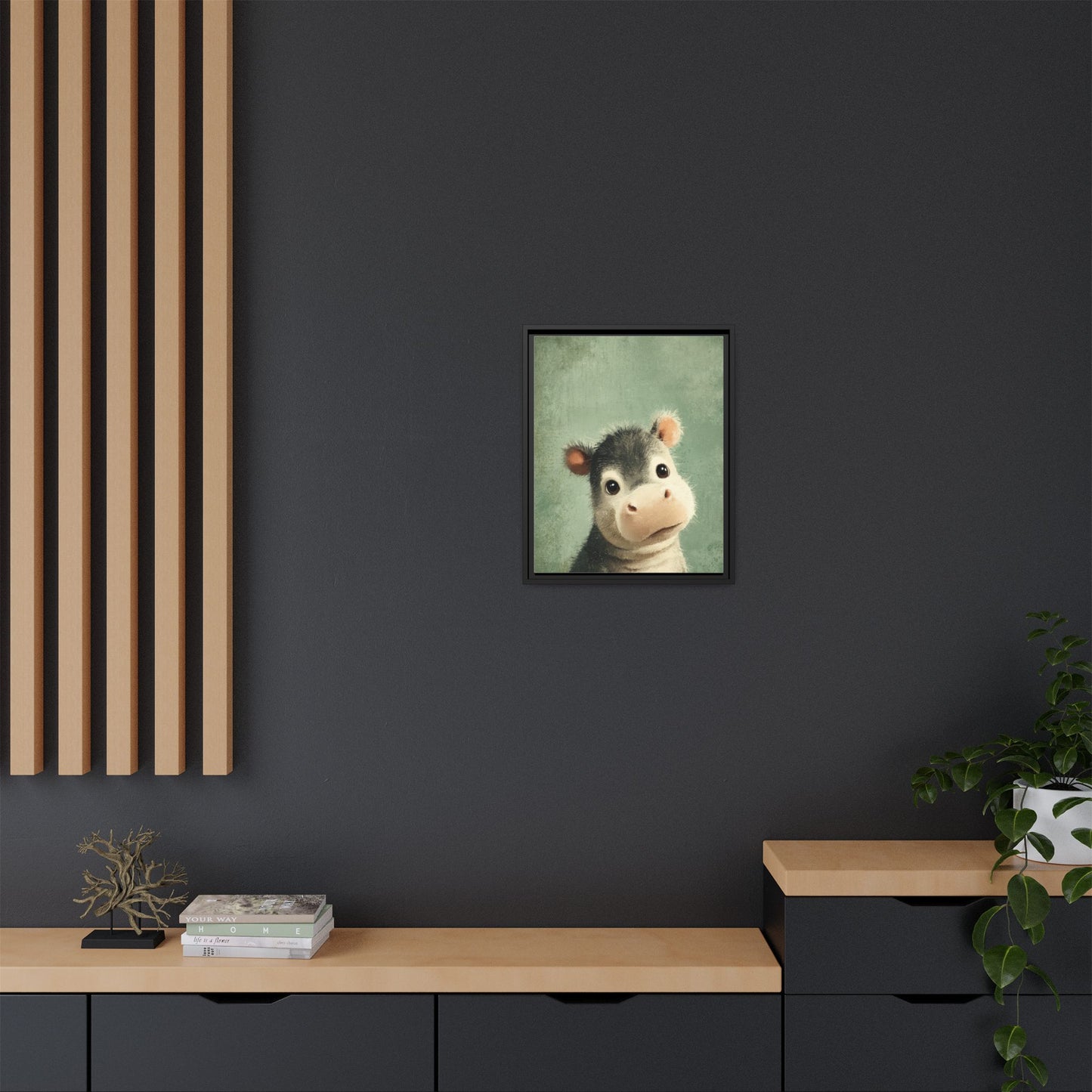 Baby Hippopotamus Nursery Framed Canvas Wall Art