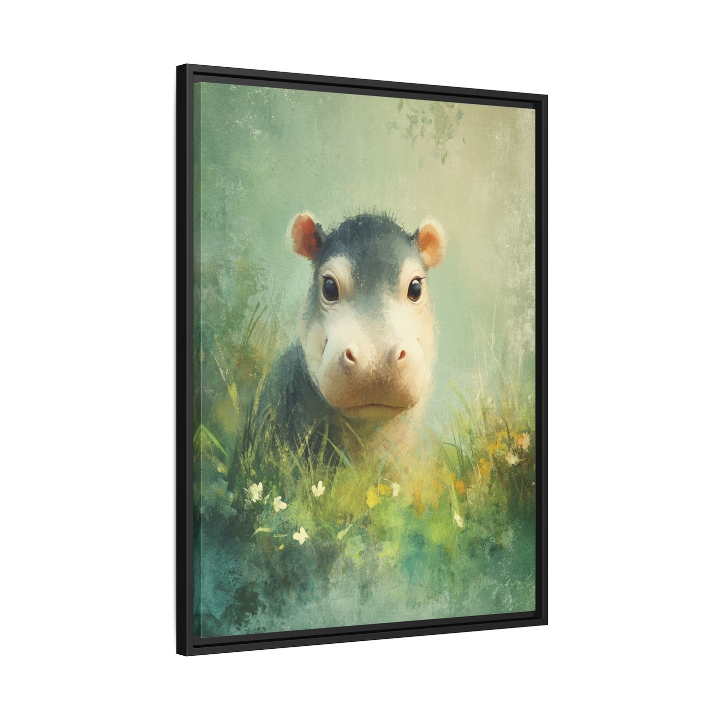 Baby Hippopotamus Nursery Framed Canvas Wall Art