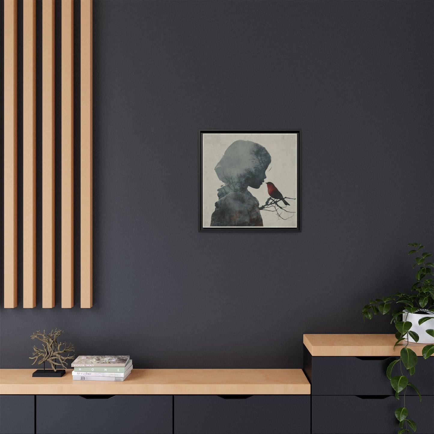 Child Silhouette Square Framed Canvas Wall Art