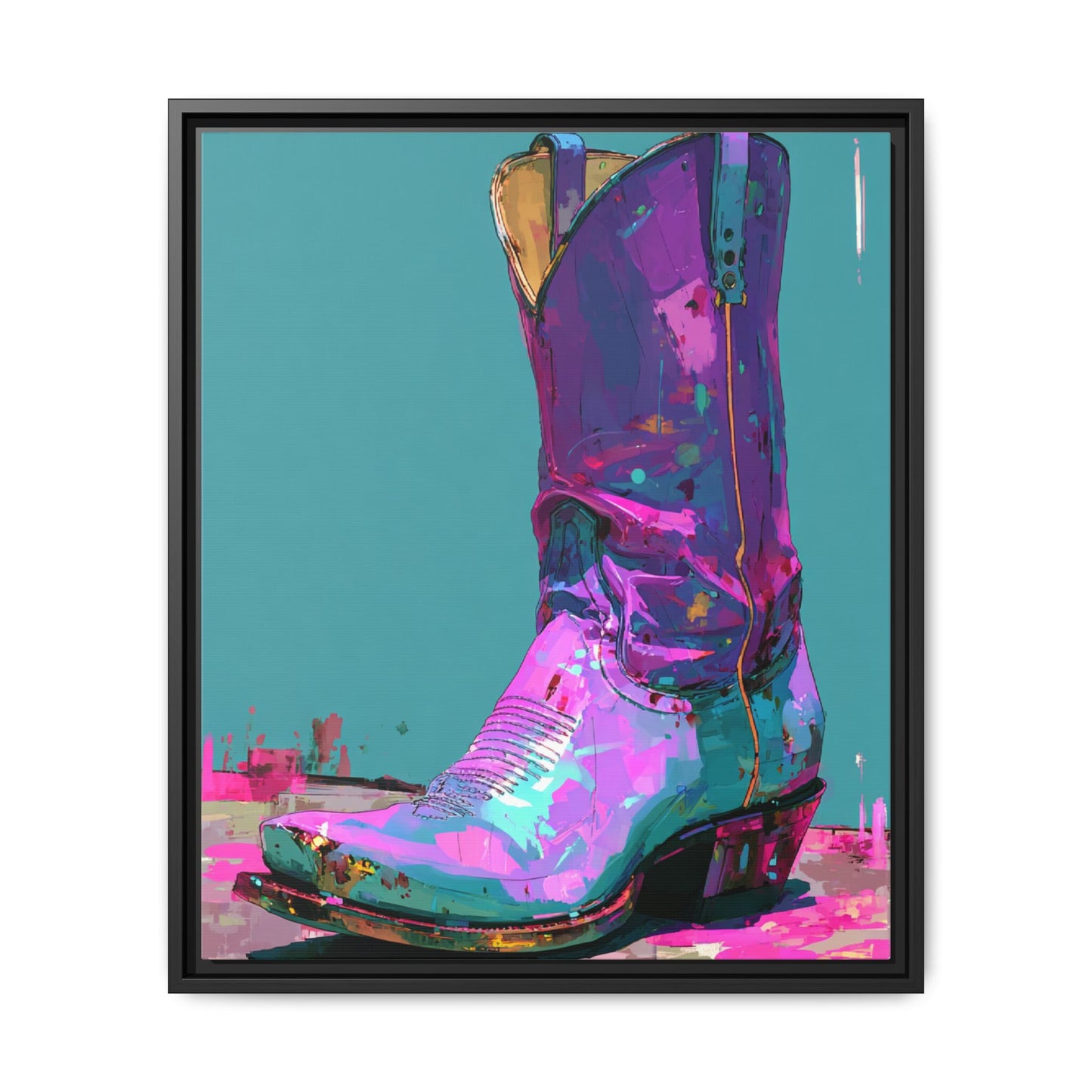 Retro Western Themed Framed Canvas Wall Art