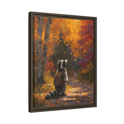 Autumn Raccoon Framed Canvas Wall Art